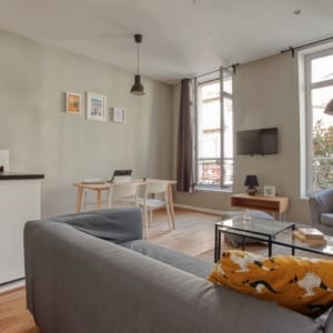 grand salon moderne et design dans un appartement meublé